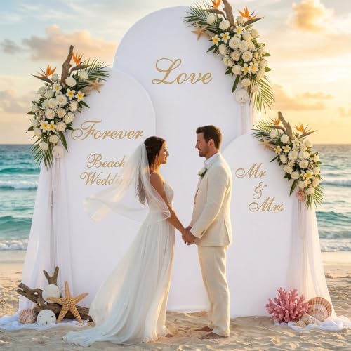 Set of 3 Wedding Arch Backdrop Stand,4+5+6 FT，Small Metal Arch Frame with 3 White Backdrop Covers,Easy Setup for Birthday Baby Shower Anniversary Dessert Table Decoration - Image 3