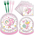 Pickleball Birthday Party Decorations Tableware, 96PCS Pickle Ball Disposable Pink Paper Plates and Napkins Decoration, Ball Theme Forks Decor Supplies Serve for 24 Guest by Pinglooko