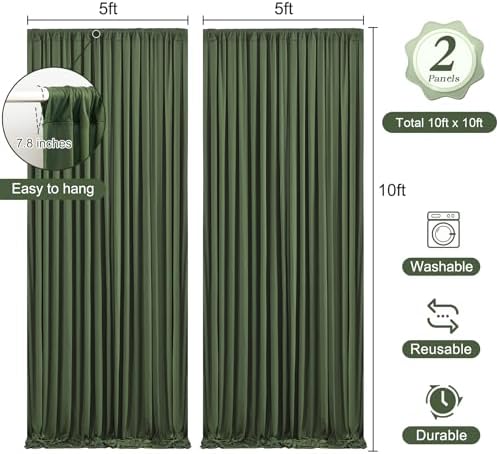10 x 10ft Olive Green Backdrop Curtains with Lights String - Image 4