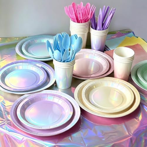 Iridescent Pastel Holographic Party Supplies, Serve 24 - Image 4