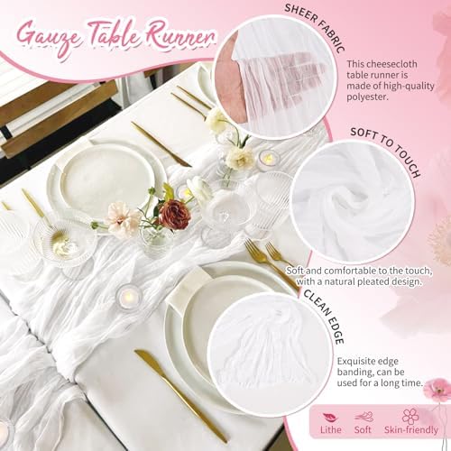 4 Pack White Cheesecloth Table Runner 17x108 Inches Boho Home Decor - Image 3