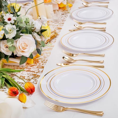 I00000 60 Pcs Gold Plastic Plates, Premium Disposable Gold Plates - Image 5