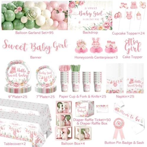 Cocomigo 338PCS Baby Shower Decorations for Girl Party Set, Serves 25 - Image 2