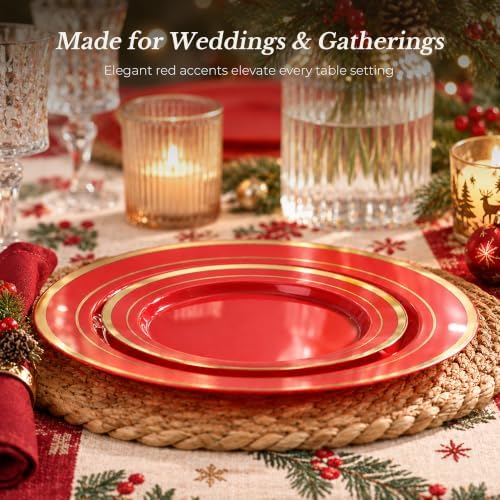 BESTVIP 100PCS Red with Gold Plastic Plate - Image 5