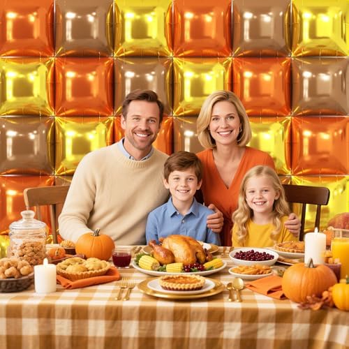 NISOCY 36PCS Orange Gold Brown Square Foil Balloons Wall Backdrop - Image 5