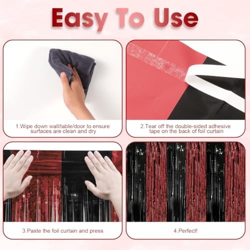Voircoloria Red and Black Foil Fringe Backdrop Curtains, 3.3x8.2ft, 3 Pack - Image 3