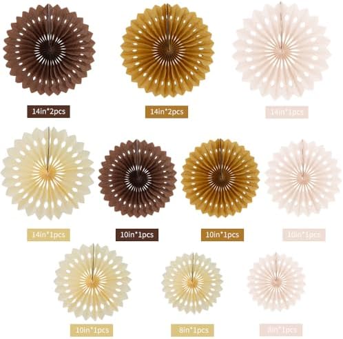 BEISHIDA 12packs Honeycomb Round Paper Fans Brown Hanging Party Decoration - Image 2