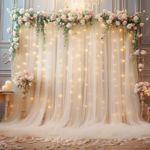 20ft X 10ft Champagne Tulle Backdrop Curtain for Parites, Sheer Backdrop Curtains Fabric Drapes for Wedding Ceremony Arch Party Stage Decorations - Image 4