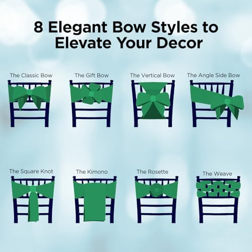 Leading Linens 100 pcs Emerald Green 108"x8" Satin Bow Chair Cover Decor - Image 5