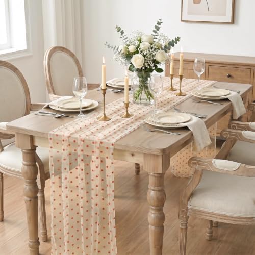 Artoid Mode Beige Gauze Flocking Caramel Dots Table Runner 10FT,Seasonal Sheer Dining Table Decor for Wedding Anniversary Holiday Birthday Home Party - Image 3