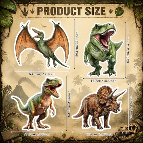 Honoson 4 Pcs 24" to 32" Large Dinosaur Cardboard Cutouts, Realistic Dinosaur Backdrop Standup Yard Signs Birthday Party Decoration for Jungle Dino Theme Photo Booth Props Party Supplies - Image 2