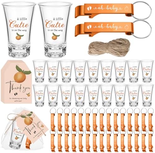50 Sets Baby Shower Favors Shot Glasses Keychain Gifts, Cutie, Orange by Singhoow
