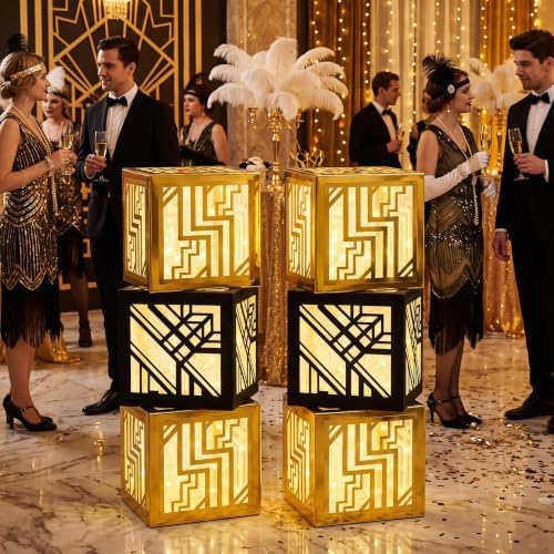 Novabright 6 Sets Roaring 1920s Party Decoration Boxes 12 Inch with Lights - Image 3