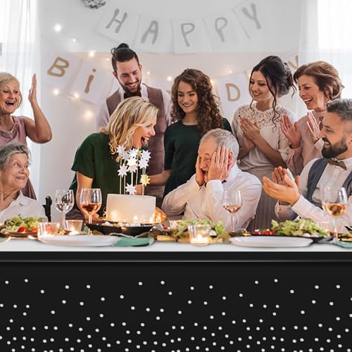 12Pcs Black Silver Tablecloth Party Decorations,Plastic Black Table Cloth Printed Silver Table Runner Disposable Rectangle Table Cover for Birthday Anniversary Wedding Graduation Party,54 x108 Inch - Image 6