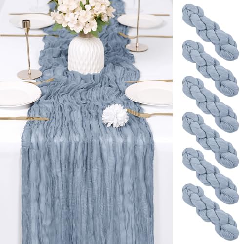6 Pack Dusty Blue Cheesecloth Table Runner 17x108 Inch Semi Sheer Boho Gauze Cheese Cloth Fabric Table Runners Table Decor for Wedding Party Baby Shower Birthday Home Decor Garden Farmhouse by Unknown