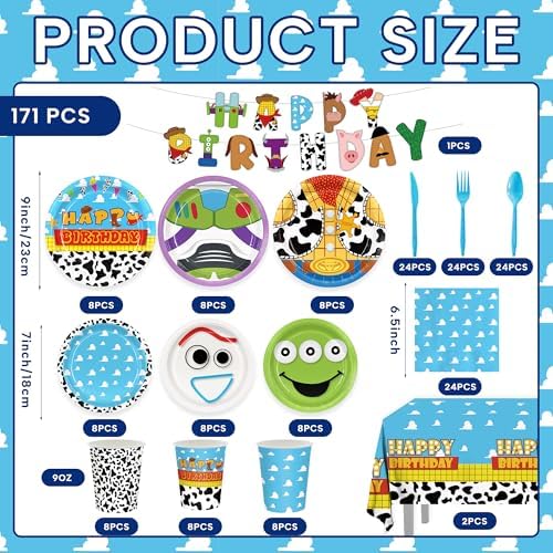 171pcs Toy Birthday Party Supplies Include Paper Plates Napkins Cups Banner - Image 2