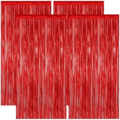 ZATAYE 4 Pack Red Valentines Christmas Foil Curtain Streamer Decorations by ZATAYE