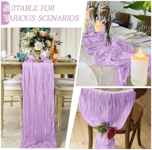 6 Pack Lavender Cheesecloth Table Runner 17x108 Inch Semi Sheer Boho Gauze Cheese Cloth Fabric Table Runners Table Decor for Wedding Party Baby Shower Birthday Home Decor Garden Farmhouse - Image 3