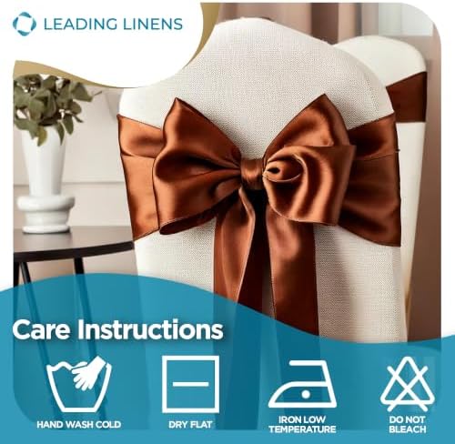 Leading Linens 50 pcs Brown 108"x8" Satin Bow Sash Chair Cover Decoration - Image 6