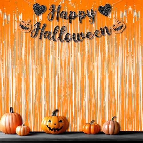 BRAVESHINE Orange Streamers Party Backdrop | Halloween Decorations | 2 Pack - Image 4