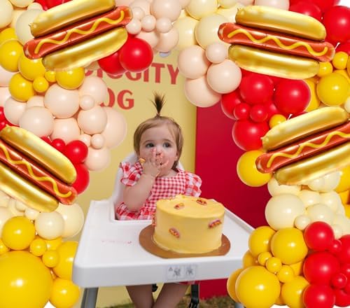 Cute Hot Dog Balloon Garland Arch Kit，151PCS Red and Yellow Balloons, Creative Theme for Baby Shower Gender Reveal Boy Girl Birthday Party Decorations - Image 6