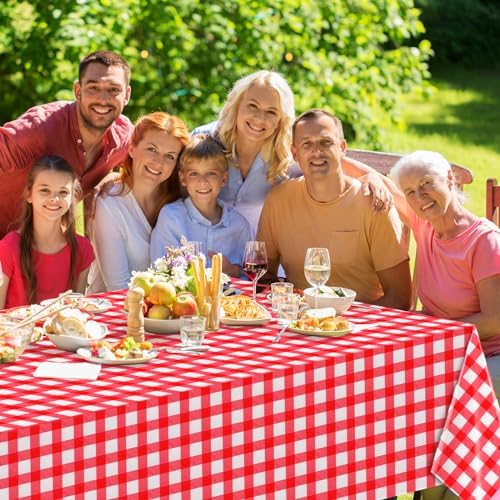 12 Pack Red and White Plastic Checkered Tablecloth, Premium Decorative Disposable Red Gingham Plaid Table Cloths for Parties, Rectangle Party Table Cover for Picnic Farm Birthday Wedding, 54x108 Inch - Image 5