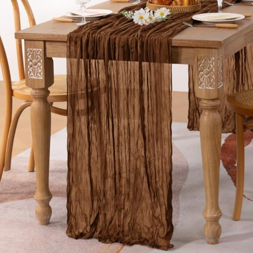 Fall Table Runner Brown Cheesecloth Table Runner Home Decor 10ft, 3 Pack - Image 4
