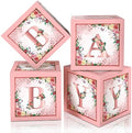 Floral Pink Baby Shower Boxes, 4 Pcs Baby Blocks with Letters by WHYMEO