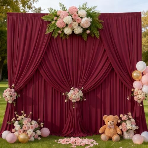 30x10ft Burgundy Backdrop Curtain Panels for Parties - Wrinkle Free Polyester Photo Curtain Backdrop Wedding Back Drop Fabric Drapes for Party Decorations Background for Photography by WishCare