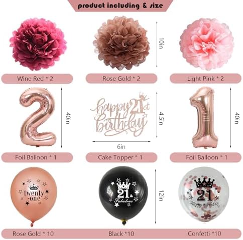 Happy 21st Birthday Decorations for Her, 21 Years Old Decor for Women - Image 3