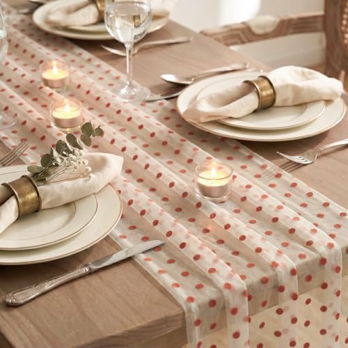 Artoid Mode Beige Gauze Flocking Caramel Dots Table Runner 10FT,Seasonal Sheer Dining Table Decor for Wedding Anniversary Holiday Birthday Home Party - Image 5