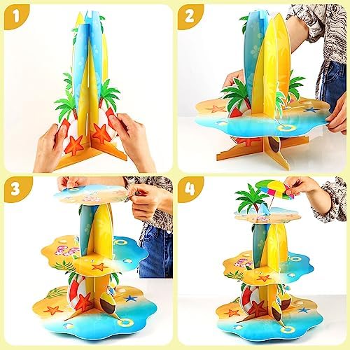 BenLouis 3Tier Hawaiian Cupcake Stand Birthday Party Decorations - Image 4