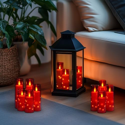 Homemory 12Pcs Flickering Flameless Candles with Remote, Red Pillar Candles - Image 2