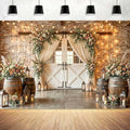 7X5Ft Country Wedding Photography Backdrop Brick Stone Wall Backdrop Photography Country Farmhouse Barn Door Floral Birthday Baby Shower Wedding Bridal Party Banner Photo Booth Props Background by Viajar