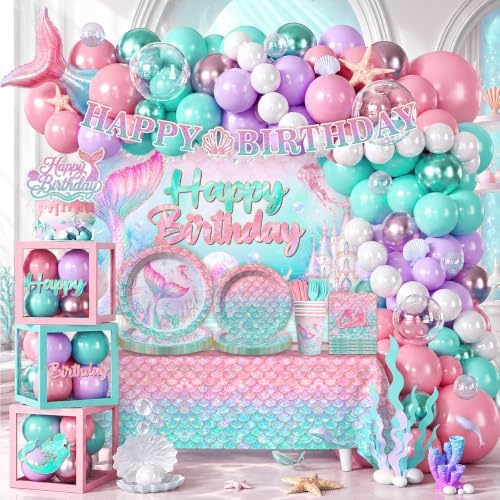 262pcs Mermaid Birthday Decorations, All-in-One Set Serves 20 People by cocomigoPartyHome