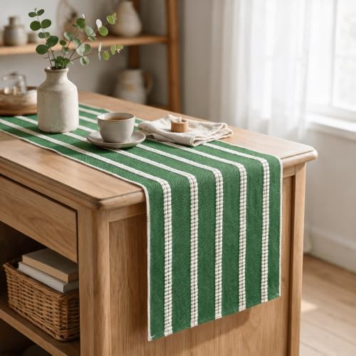 Artoid Mode Green Farmhouse Dashed Stripe Table Runner, Seasonal Holiday Christmas Boho Rustic Kitchen Dining Table Decoration for Home Party Decor 12x120 Inch - Image 3