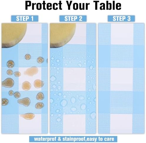 Kesfey 12 Packs Light Blue Gingham Tablecloth Pale Blue and White Checkered Tablecloths 54 x 108 Inch Disposable Plastic Gingham Tablecovers Waterproof Rectangle Picnic Table Cover for Birthday Party - Image 3