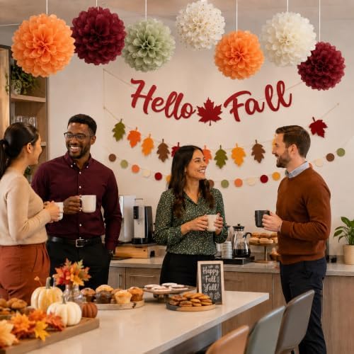 Fall Party Decorations Felt Hello Fall Leaves Garland Bnner for Home Office - Image 6