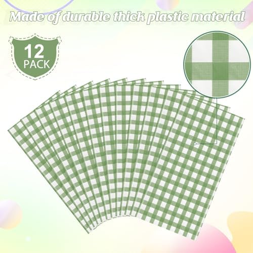 12 Pack Sage Green Plastic Checkered Tablecloth Round, Premium Decorative Disposable Sage Green Gingham Plaid Table Cloths for Parties, Round Party Table Cover for Baby Shower Picnic Birthday, 84 Inch - Image 4