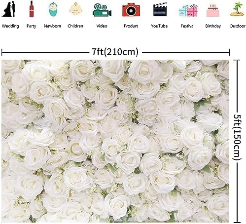 7x5FT Flower Wall Backdrop White Rose Floral Photography Background Girls Birthday Party Wedding Bridal Shower Party Decorations Portrait Photoshoot Banner Photo Booth Props - Image 2