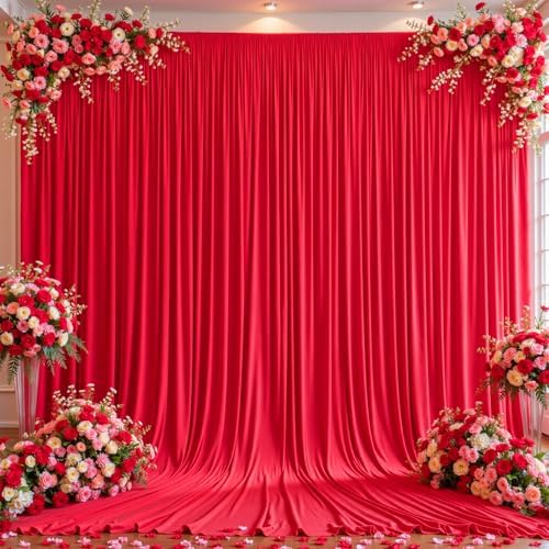 10x12ft Red Backdrop Curtain Panels for Parties - Wrinkle Free Polyester Photo Curtain Backdrop Wedding Back Drop Fabric Drapes for Party Decorations Background for Photography by WishCare