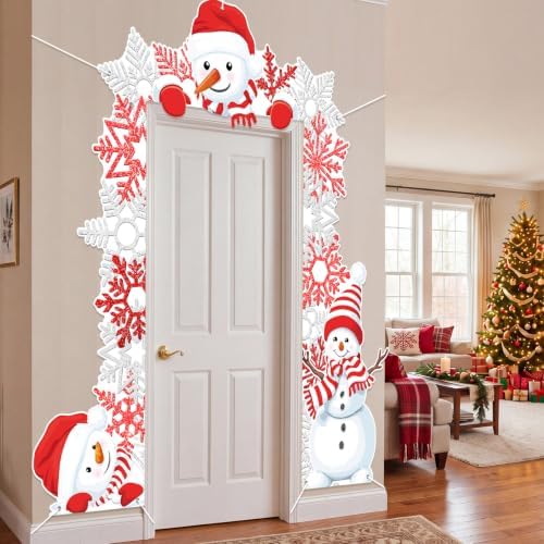 Peryiter 3 Pcs Christmas Door Decorations Snowflake Snowman Porch Banner - Image 4