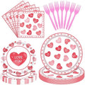 96 Pieces Valentine’s Day Tableware Set – Red and Pink Heart Message Disposable Plates, Napkins, Forks For Valentine’s Parties, Weddings, Anniversaries, Romantic Dinners – Serves 24 Guests by GistomeHome