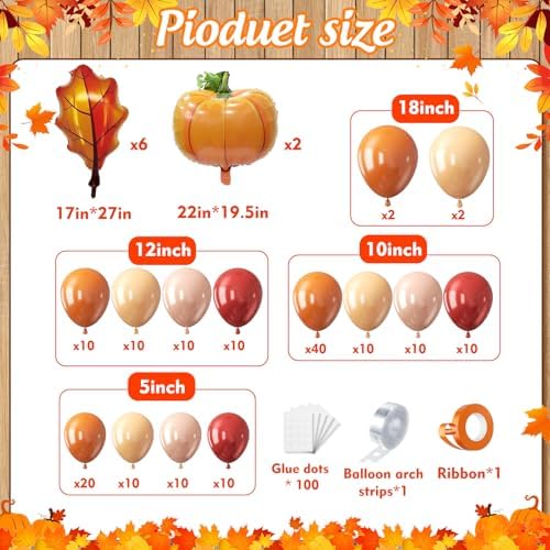 Fall Balloon Arch Garland Kit 172pcs with Leafs Pumpkins, Thanksgiving Balloons Arch Orange Nude Burgundy Rose Gold Balloons Different Sizes for Little Pumpkin Birthday Baby Shower Decoration - Image 2