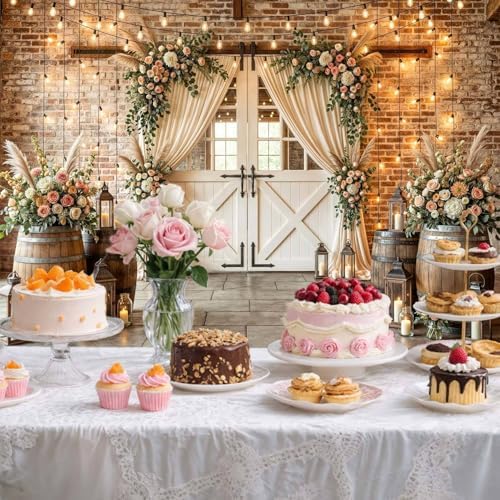 7X5Ft Country Wedding Photography Backdrop Brick Stone Wall Backdrop Photography Country Farmhouse Barn Door Floral Birthday Baby Shower Wedding Bridal Party Banner Photo Booth Props Background - Image 7