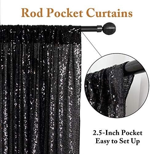 ShinyBeauty Black Backdrops 2 Pieces Sequin Curtains 4FTx7FT Photoshoot Background Glitter Backdrop Curtain Panels Shimmer Backgrounds for Wedding,Halloween,Party,Studio Decor(8FTx7FT) - Image 3