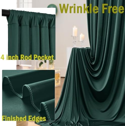 20ftx10ft Wrinkle Free Hunter Green Backdrop Curtains for Party Background, 4 Panels Silky Fabric Green Photo Backdrop Drapes Back Drop Cloth for Wedding Birthday Photography Baby Shower Decor - Image 2