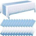 Breling 24 Pack Baby Blue and White Tablecloths and Satin Table Runner Set by Breling