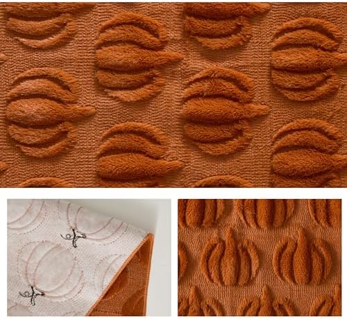 Fall Table Runner 13x72 Inch Soft Plush Faux Fur Jacquard Rust Pumpkin Table Runner, Seasonal Autumn Kitchen Dining Table Decoration for Home Party Decor ZR009B72 - Image 6