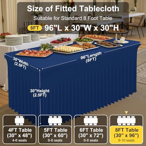 Smiry 2 Pack Spandex Open Back Tablecloth,Elastic Fitted Stretch Tablecloth for 8FT Rectangle Tables,Waterproof Washable Table Cover Skirt for Wedding, Banquet & Parties (Navy, 96Lx30Wx30H Inch) - Image 4
